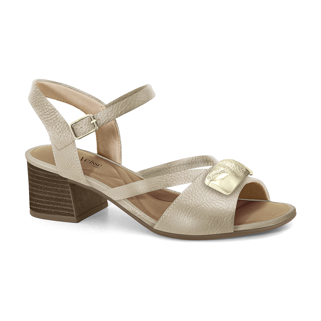 Sandalia de Taco Medio Velisse Comfort con Aplique Dorado