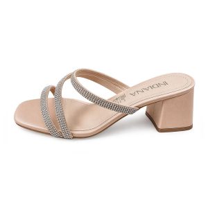 Sandalia de Taco Medio para Mujer Indiana con Tiras de Pedrería 026-3479